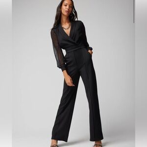 WHBM Elegant Black Jumpsuit with sheer sleeve